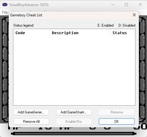 VisualBoy Advance Cheats List